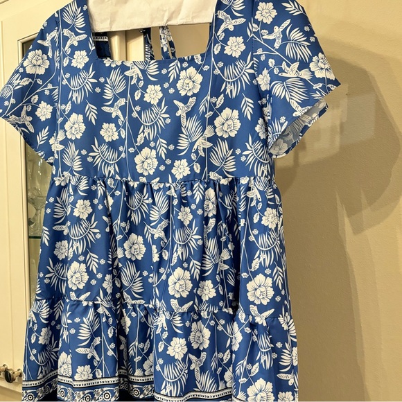 Boutique Blue Floral Print Dress - Picture 1 of 4